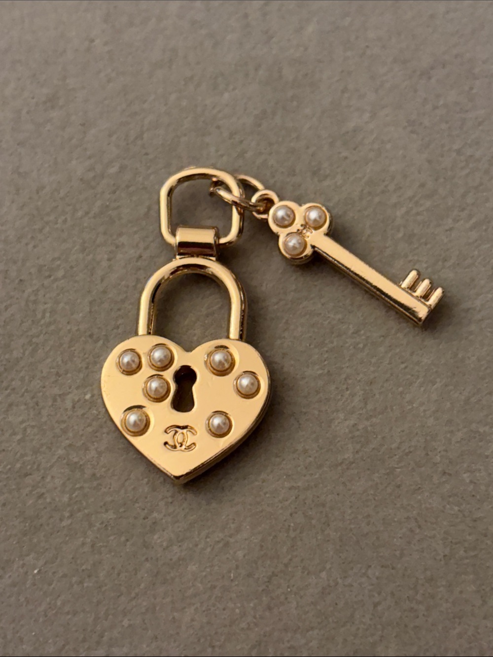 Gold Heart Padlock & Key Charm Bracelet Accent with Pearls
